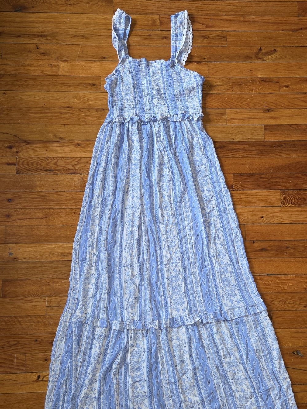 Hippie Rose Light Blue and Cream Floral Maxi Dress